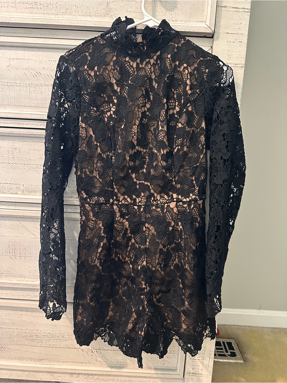 Black Lace Mini Dress with Nude Lining - Brand